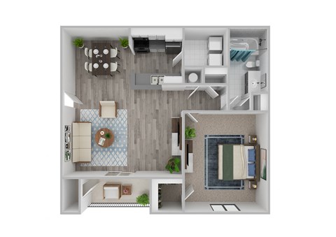 Floor plan for 1 bed, 1 bath, 728 sqft